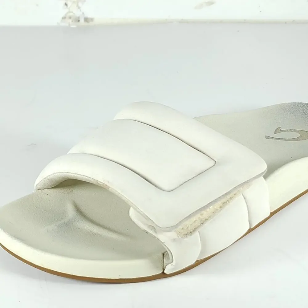 Olukai Women Sunbeam US7 OffWhite Slip-On Comfort Padded Slide Sandals